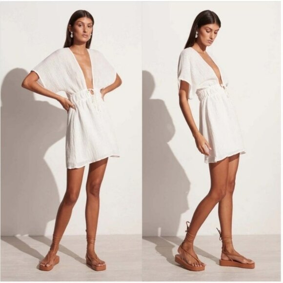 FAITHFULL THE BRAND Coralia Mini Dress in White Linen - Picture 1 of 10